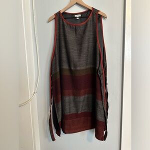 Orvana Naomi Wool Wrap Dress, One Size, Red Gray Herringbone Stripes